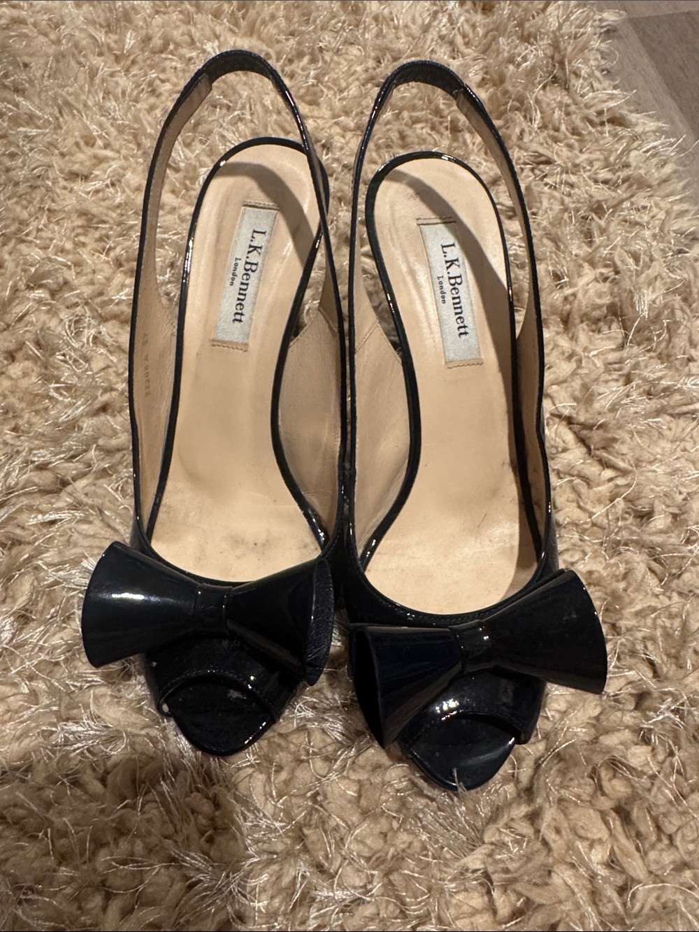 LK Bennett Navy Peep-Toe Heels with Bow